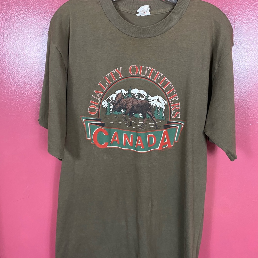 Vintage 90s Mens Canada Moose Quality Outfitters Animal Tee Shirt